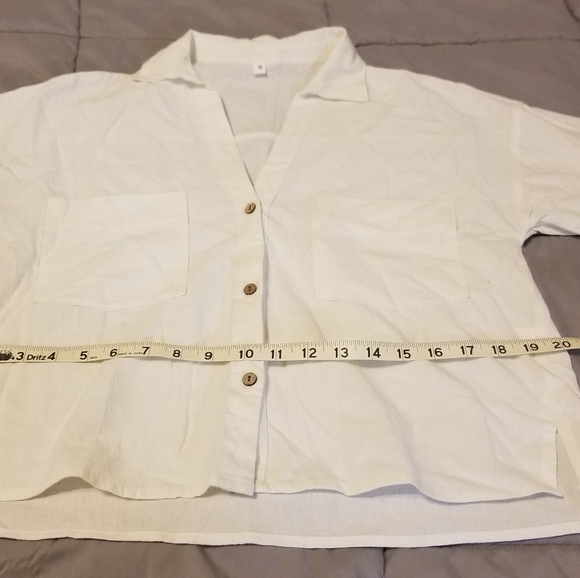White linen cropped button down shirt size small - Picture 1 of 5